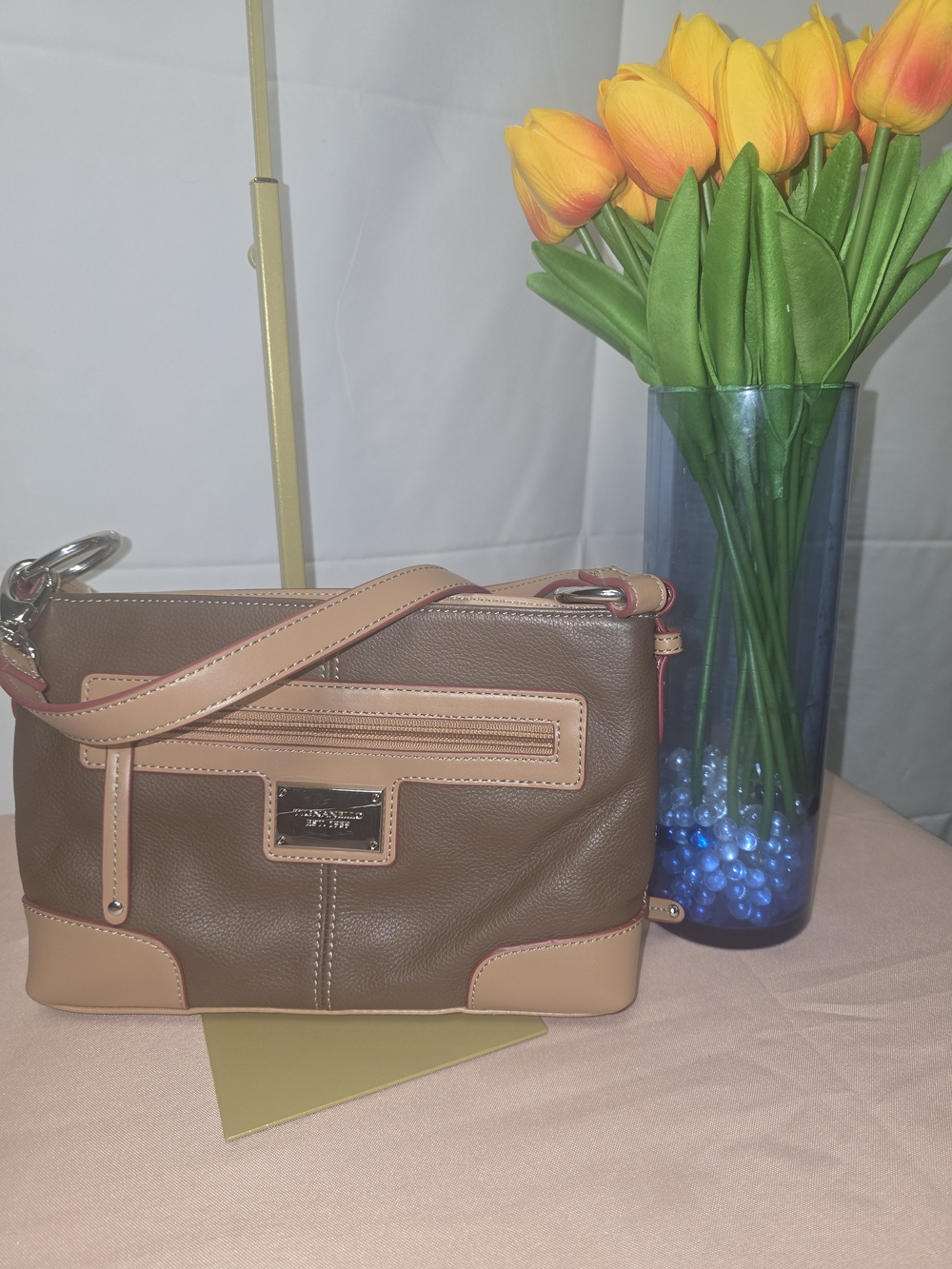 Tignanello Two-Tone Pebbled Leather Crossbody Shoulder Bag Organizer
